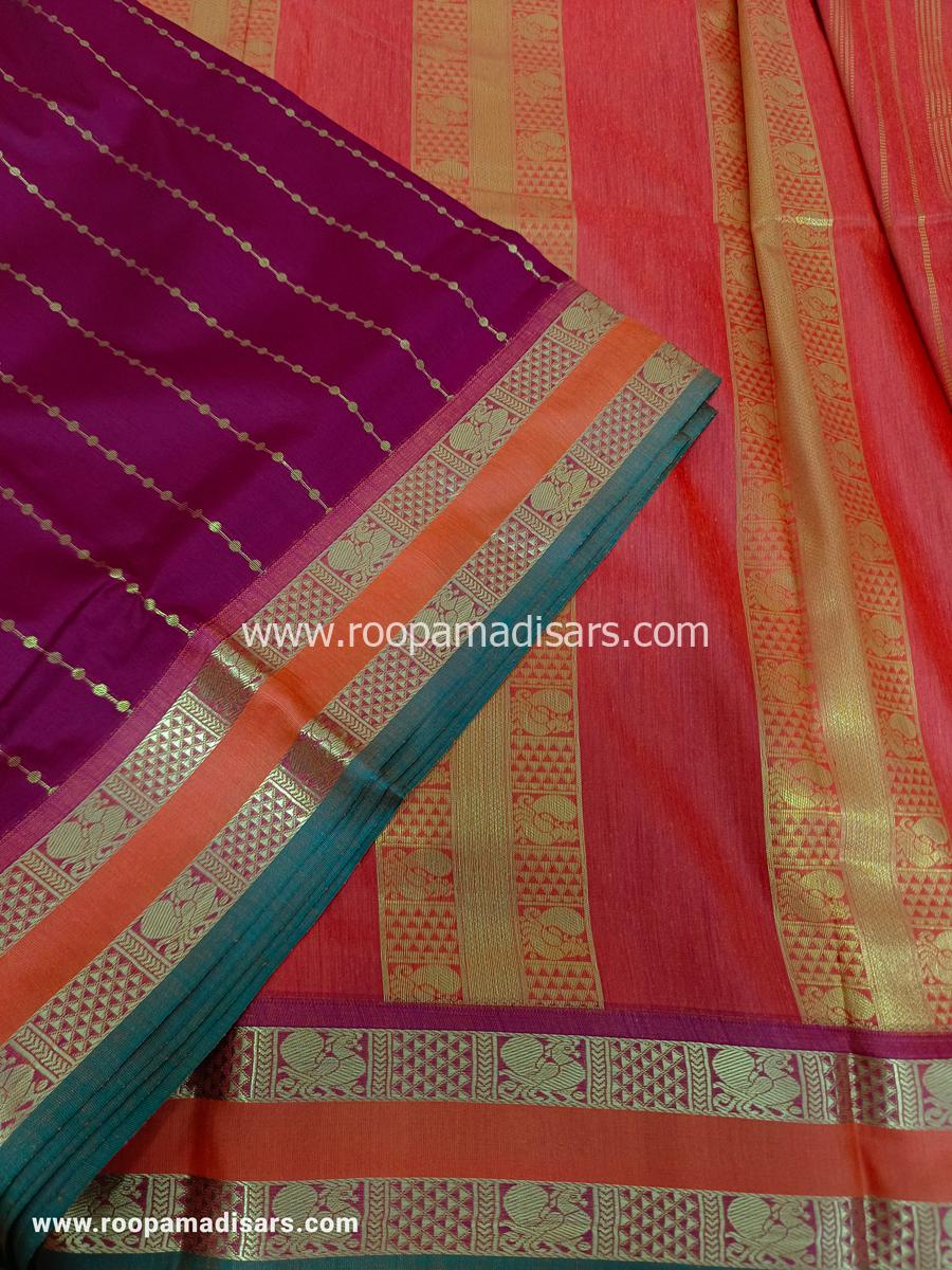 KANCHI SEMI SILK -10 YARDS KANCHI SILK KORVAI MADISAR SAREE WITHOUT BLOUSE PIECE - Image 2