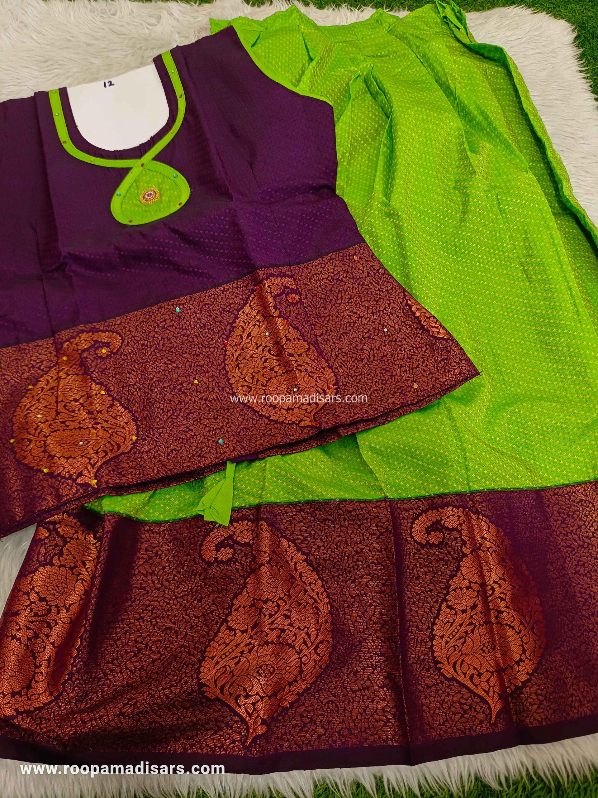 Readymade Pattu Pavadai Baby Girls Pavada Sattai with lining -age 10-13 - Image 2