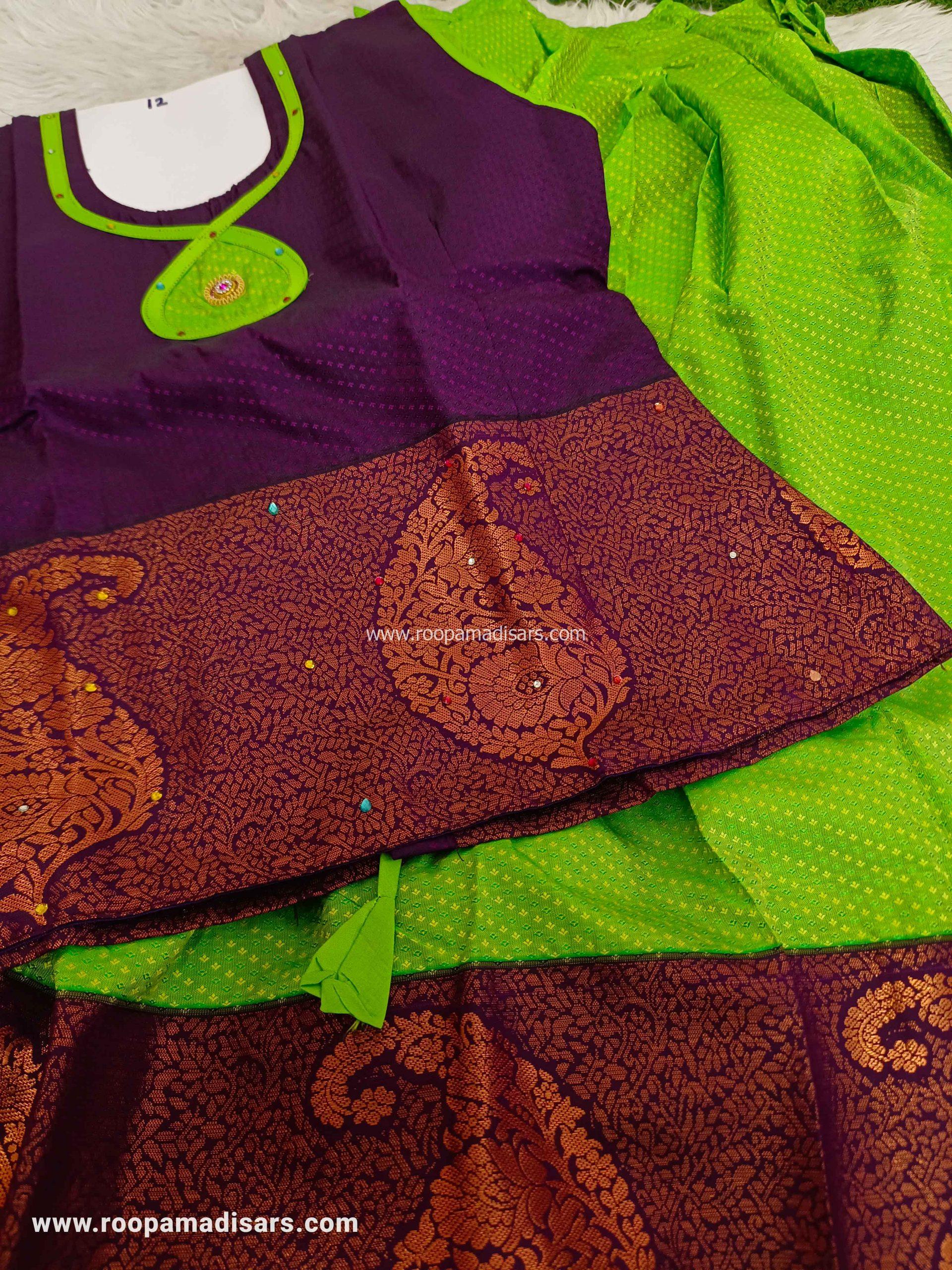 Readymade Pattu Pavadai Baby Girls Pavada Sattai with lining -age 10-13