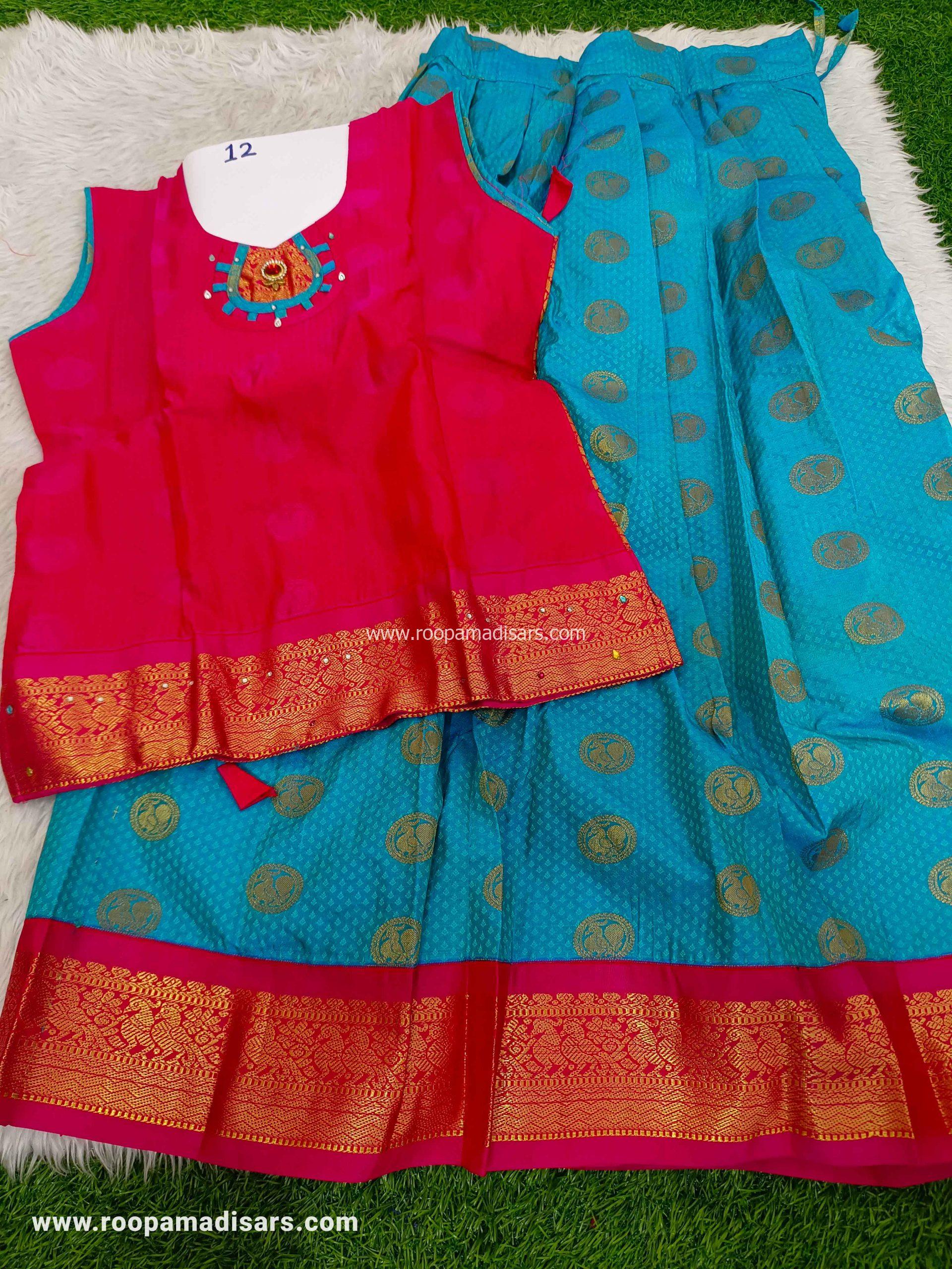 Readymade Pattu Pavadai Baby Girls Pavada Sattai with lining -age 10-13 - Image 2