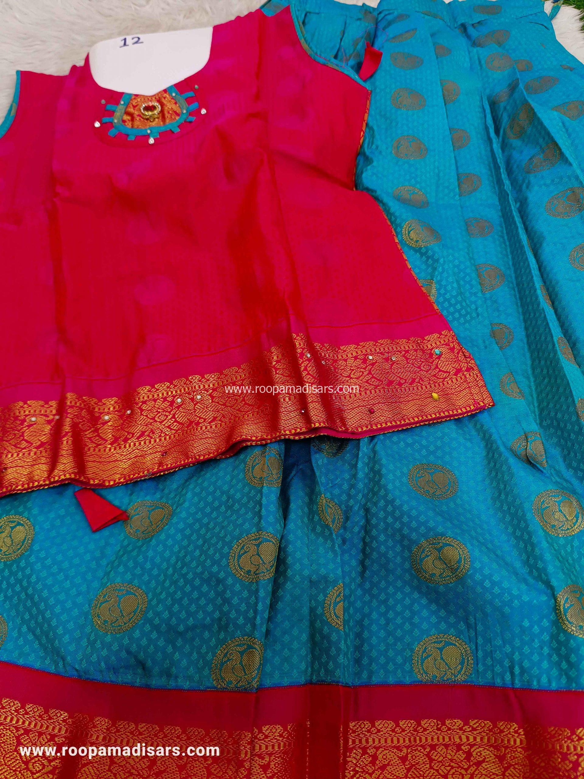 Readymade Pattu Pavadai Baby Girls Pavada Sattai with lining -age 10-13