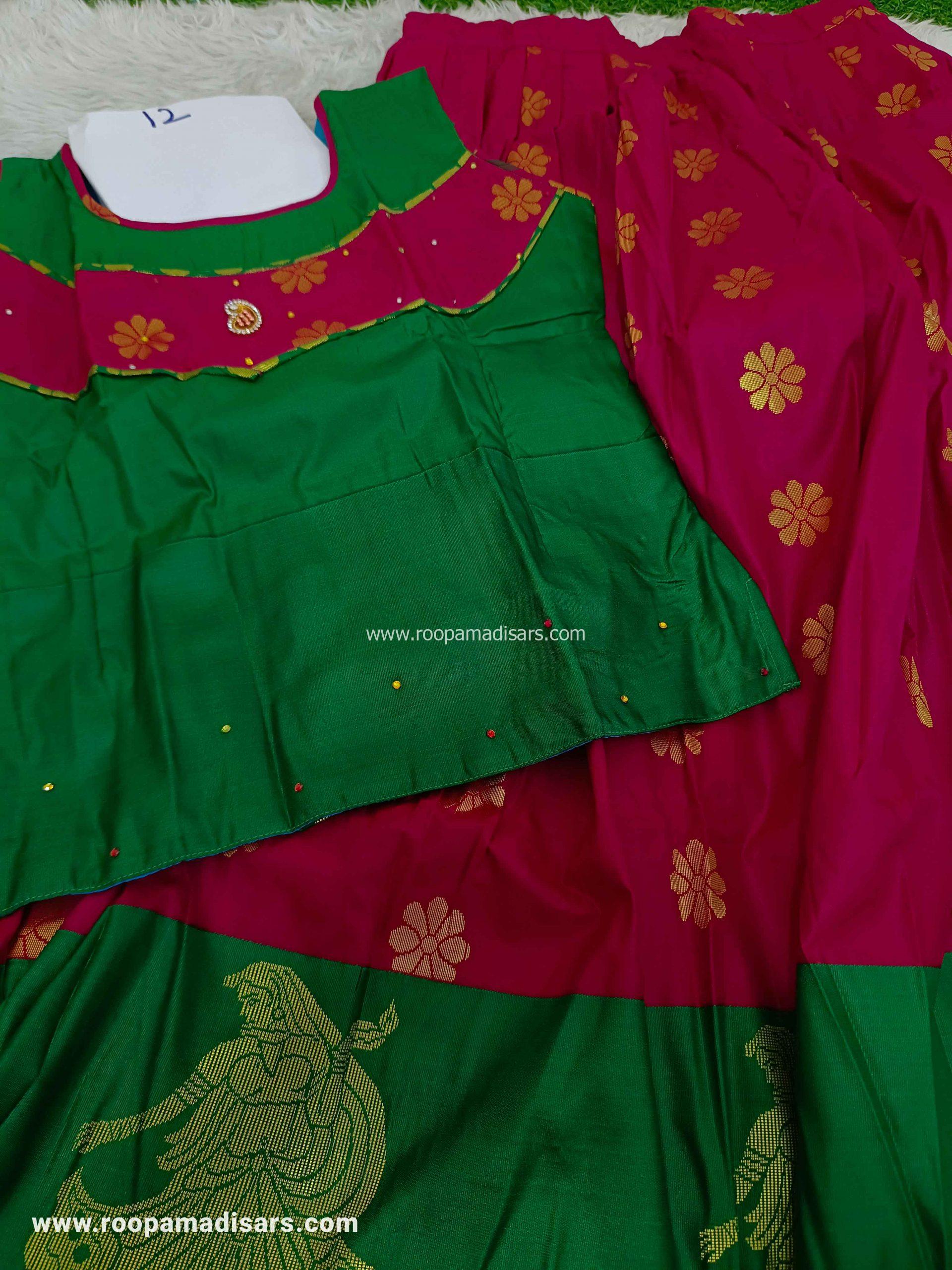 Readymade Pattu Pavadai Baby Girls Pavada Sattai with lining -age 10-13