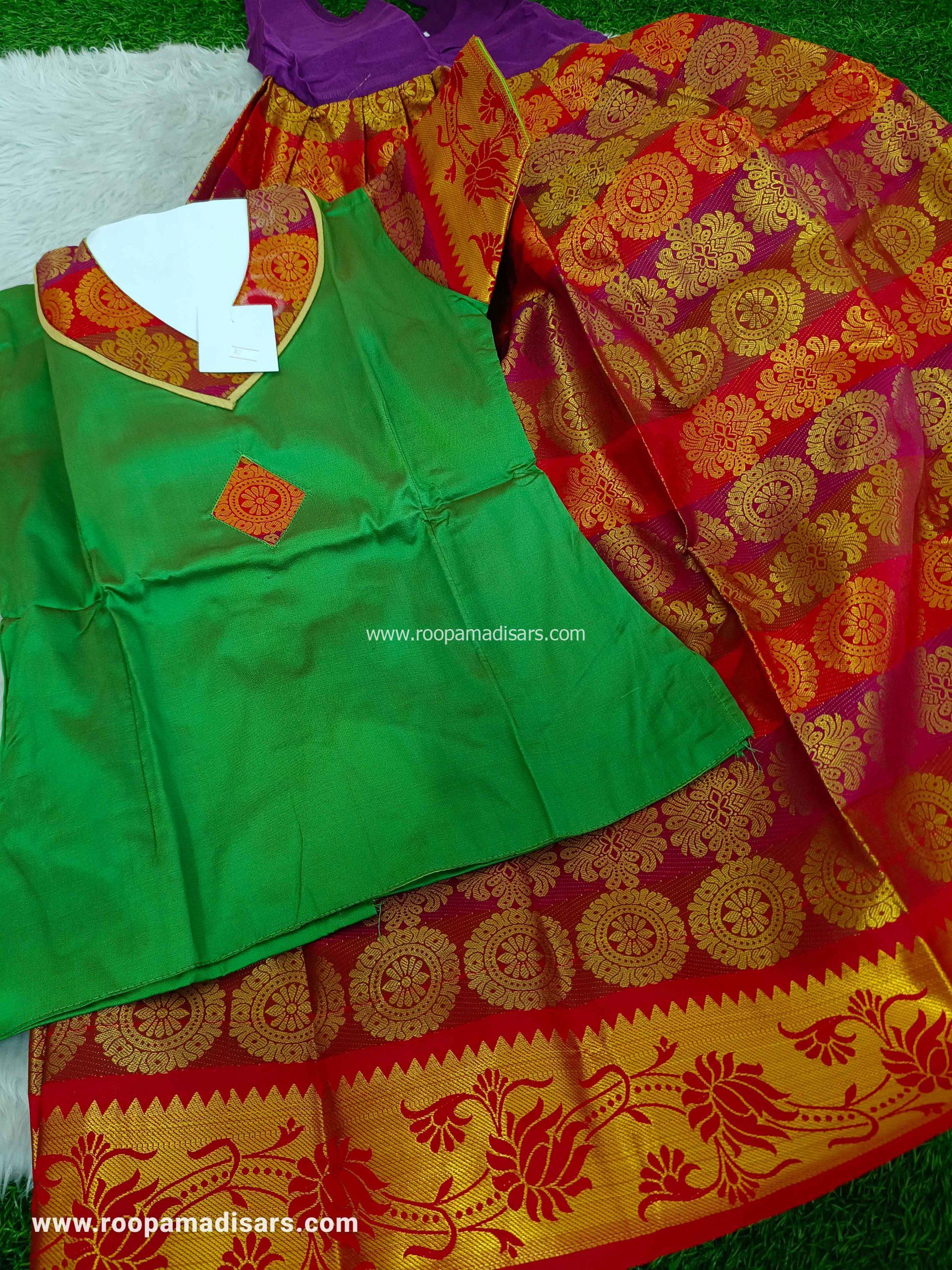 Readymade Pattu Pavadai Baby Girls Pavada Sattai with lining -age 8-11 - Image 2