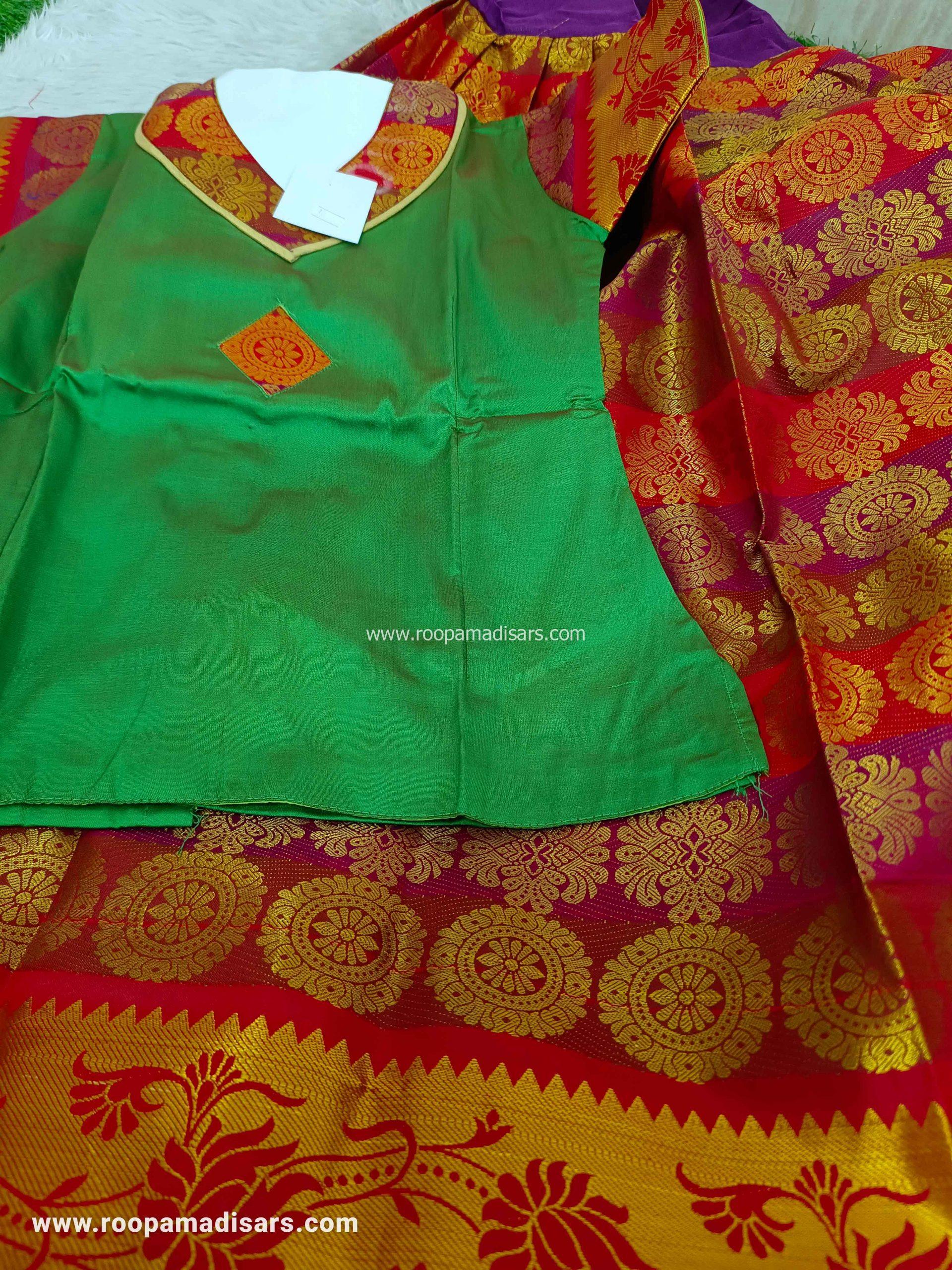 Readymade Pattu Pavadai Baby Girls Pavada Sattai with lining -age 8-11