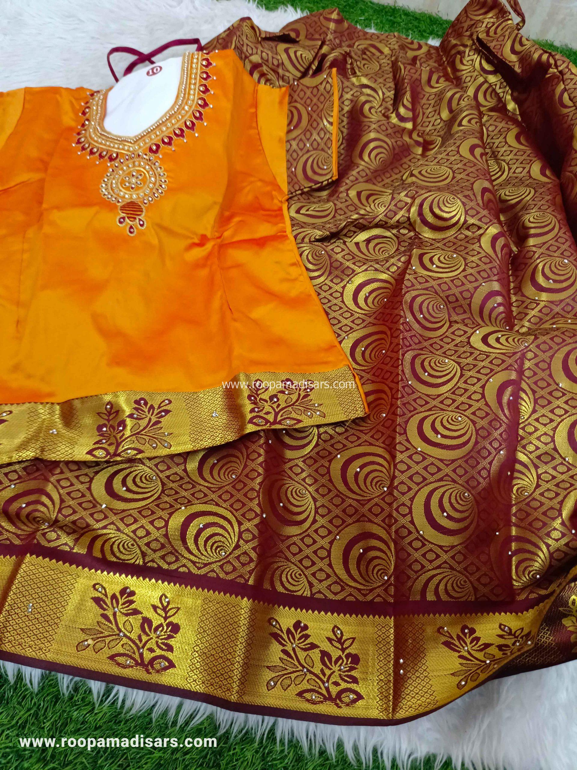 Readymade Pattu Pavadai Baby Girls Pavada Sattai with lining -age 8-11 - Image 2