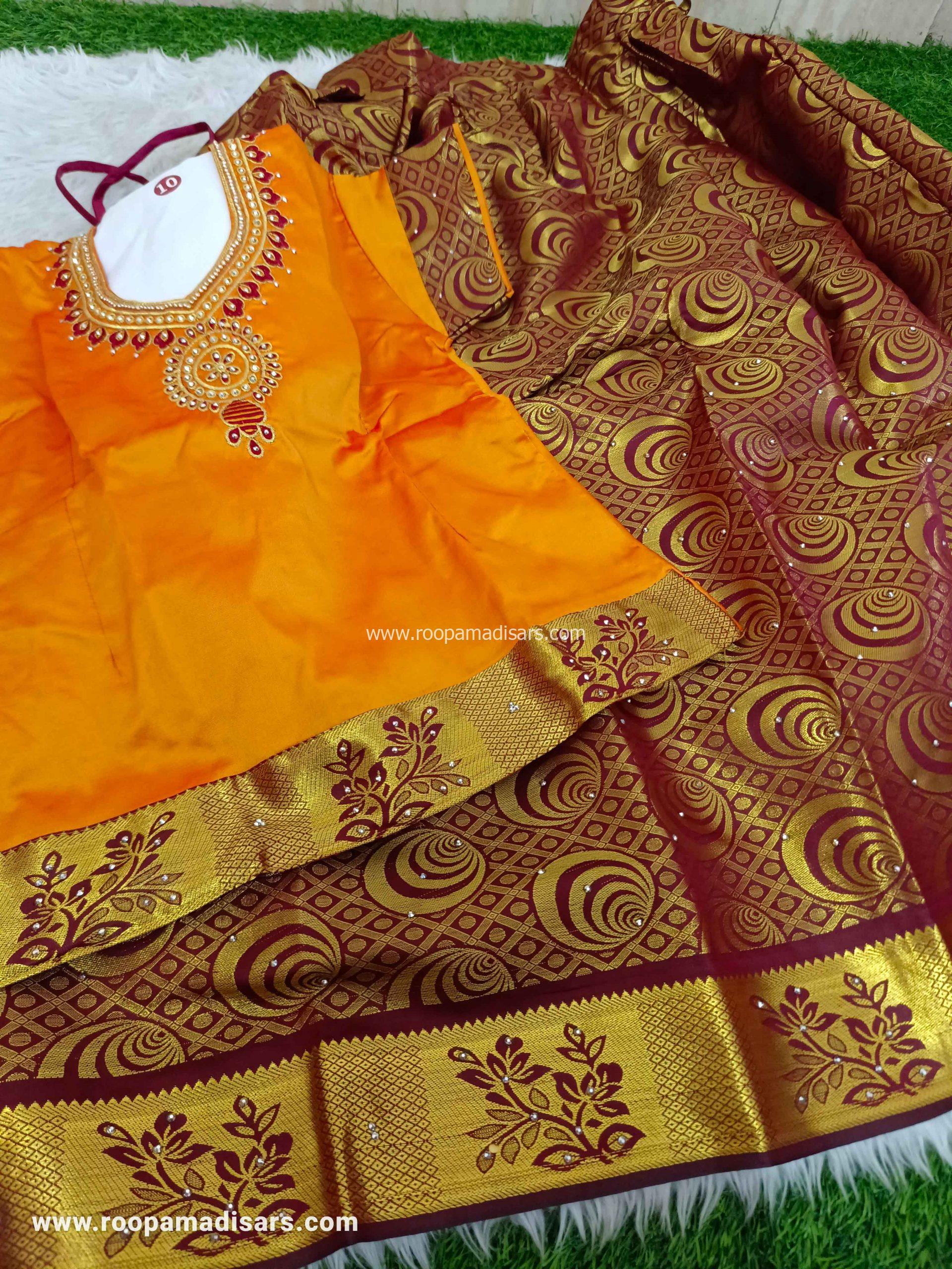 Readymade Pattu Pavadai Baby Girls Pavada Sattai with lining -age 8-11