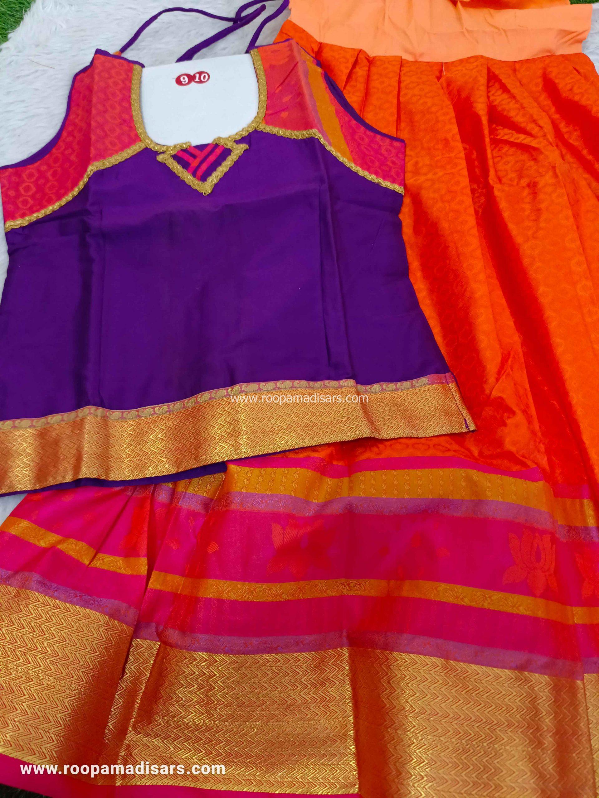 Readymade Pattu Pavadai Baby Girls Pavada Sattai with lining -age 8-11
