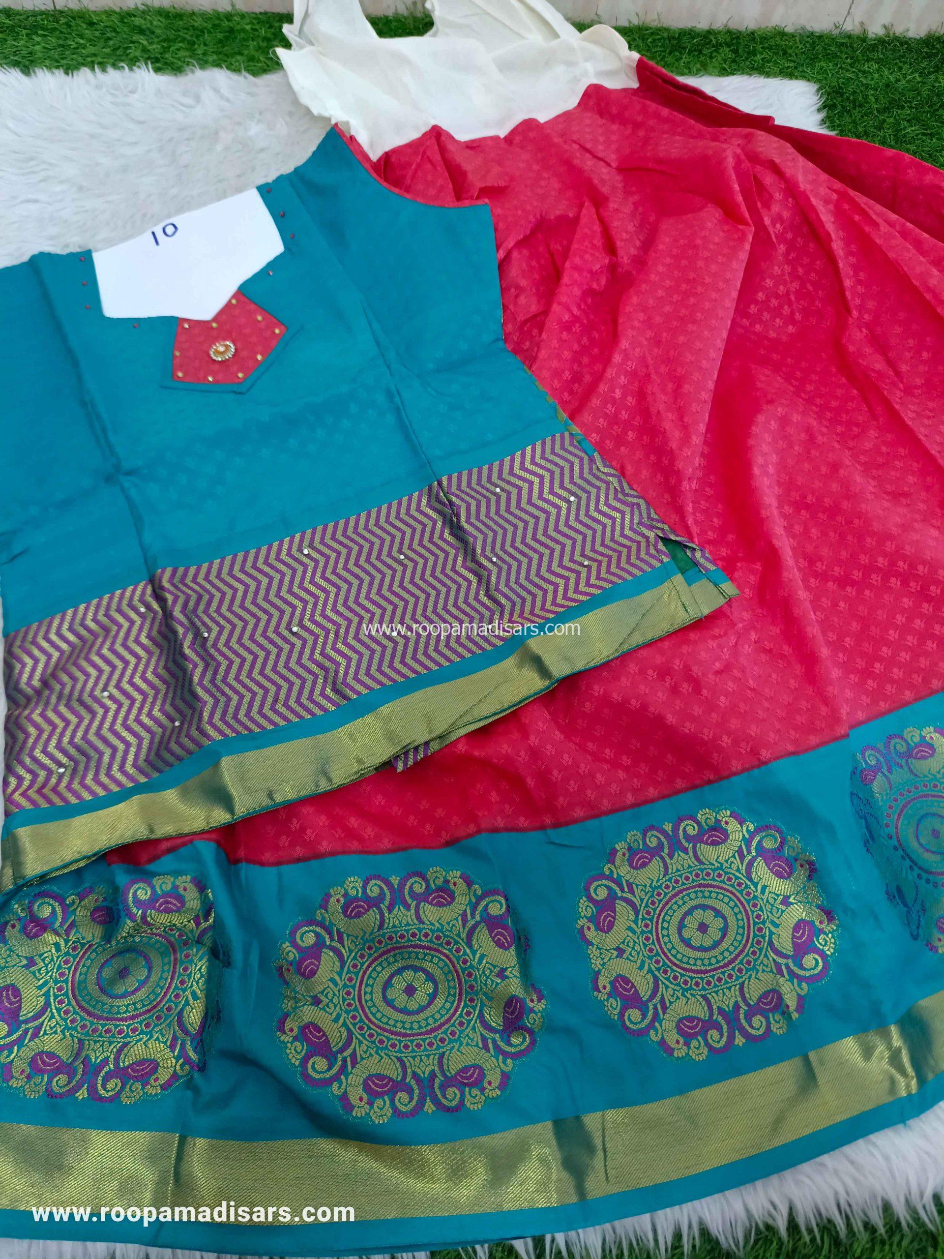 Readymade Pattu Pavadai Baby Girls Pavada Sattai with lining -age 8-11 - Image 2