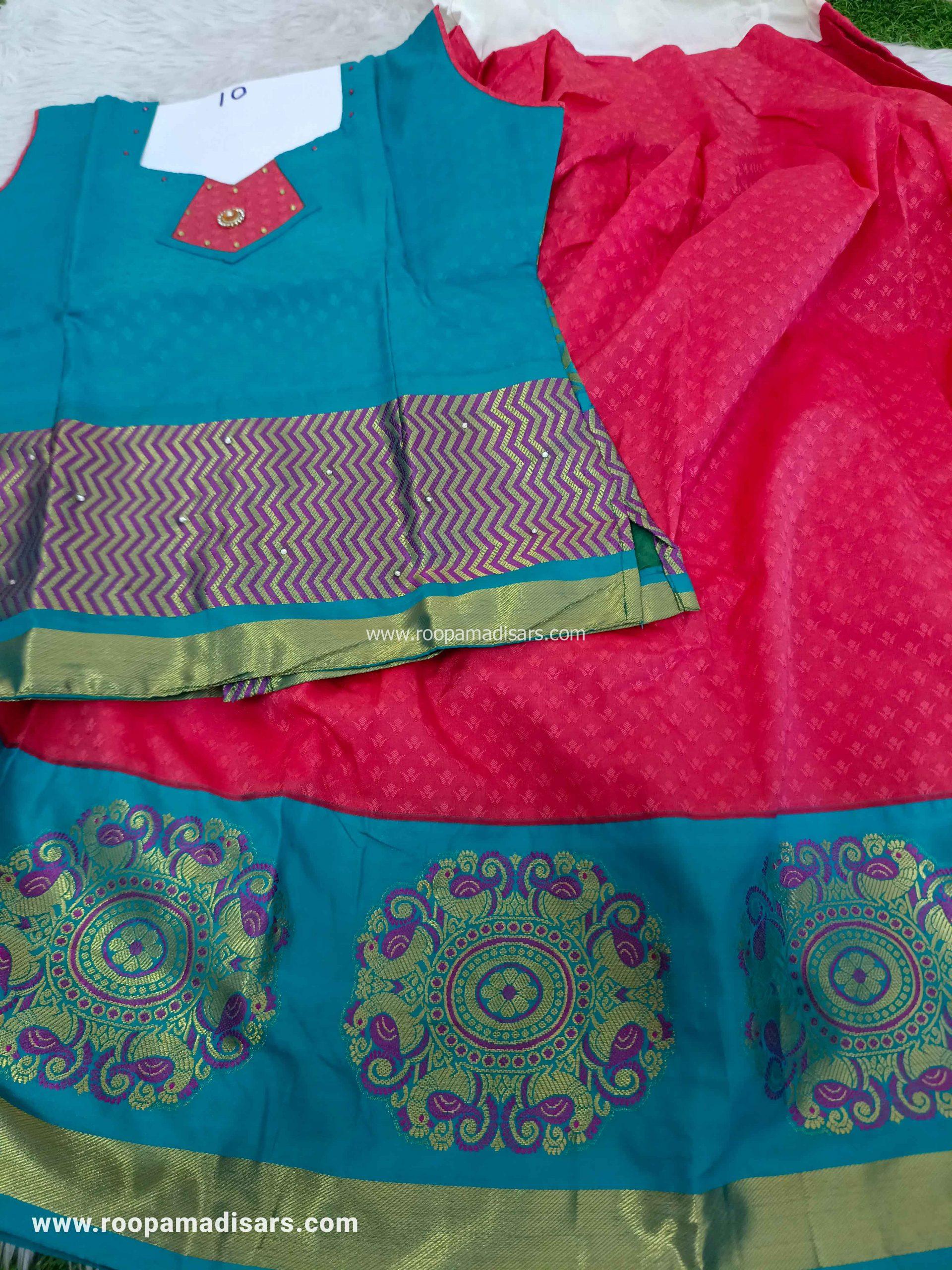 Readymade Pattu Pavadai Baby Girls Pavada Sattai with lining -age 8-11
