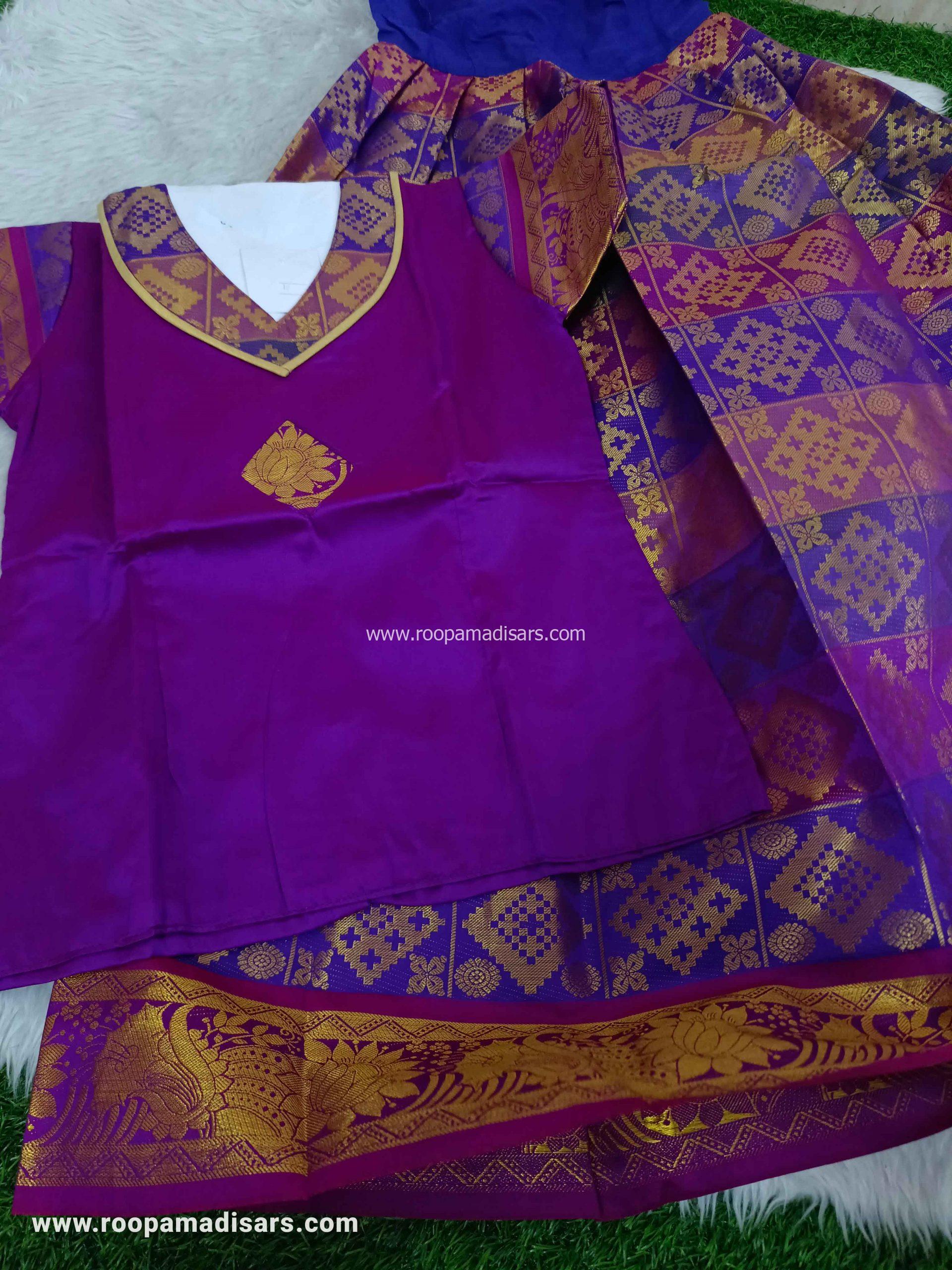 Readymade Pattu Pavadai Baby Girls Pavada Sattai with lining -age 8-11