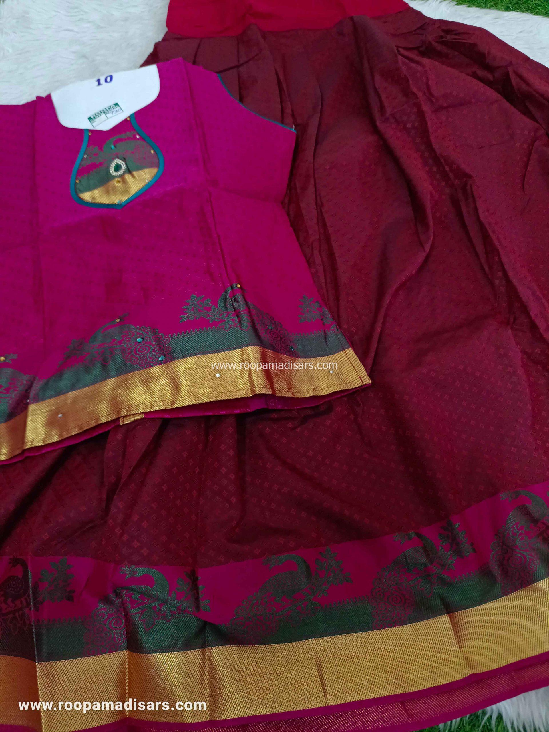 Readymade Pattu Pavadai Baby Girls Pavada Sattai with lining -age 8-11 - Image 2
