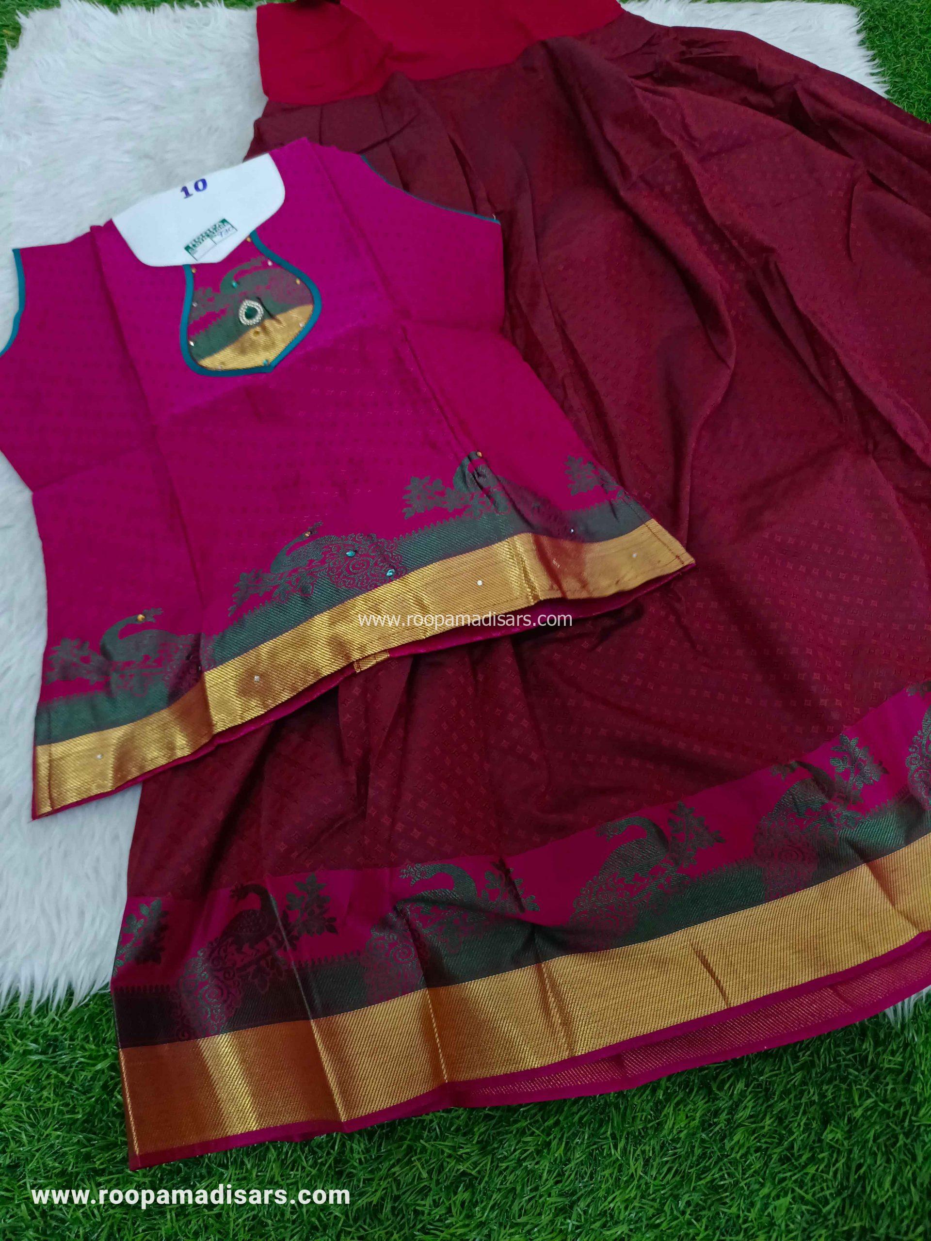 Readymade Pattu Pavadai Baby Girls Pavada Sattai with lining -age 8-11