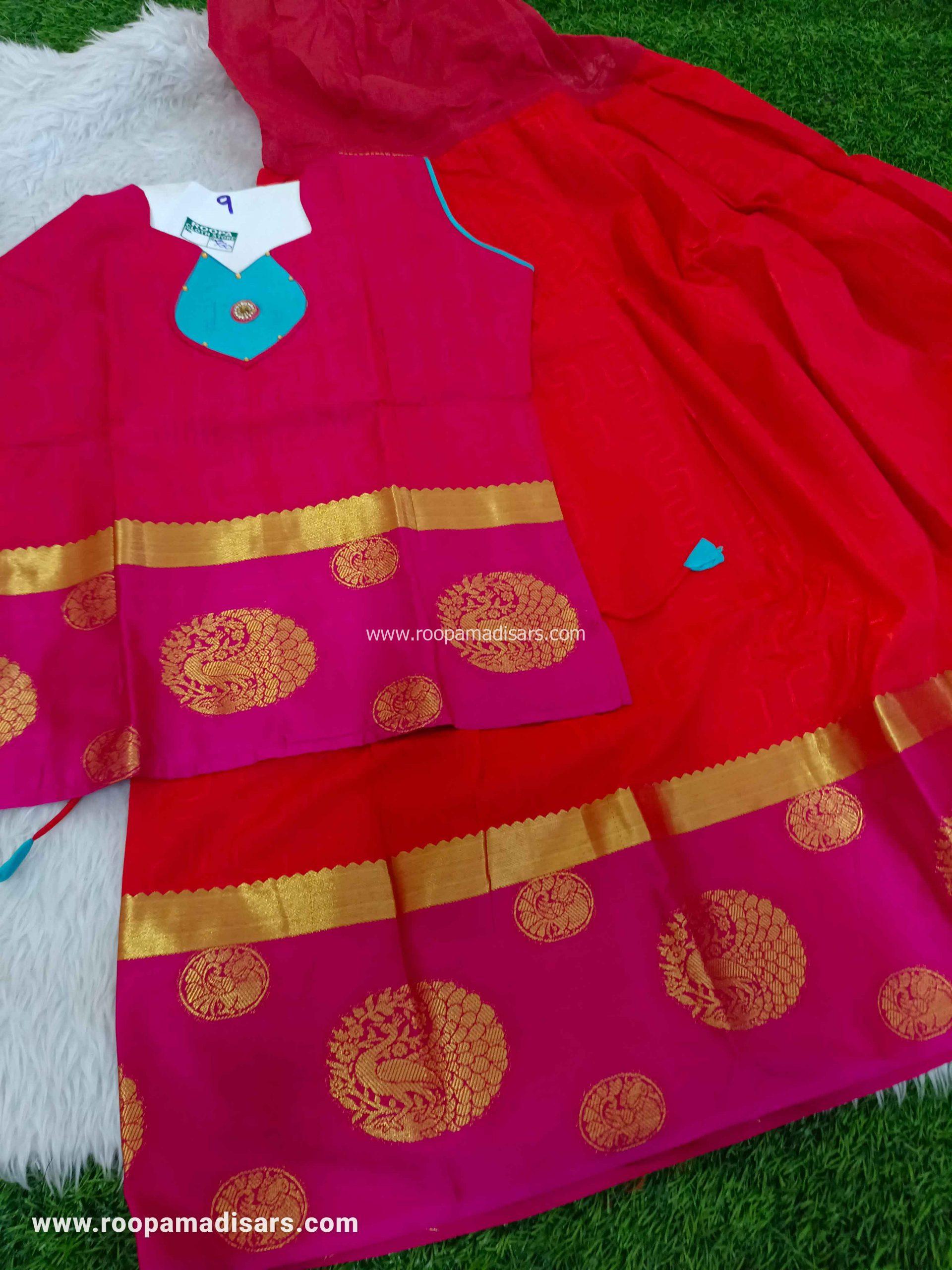 Readymade Pattu Pavadai Baby Girls Pavada Sattai with lining -age 8-11