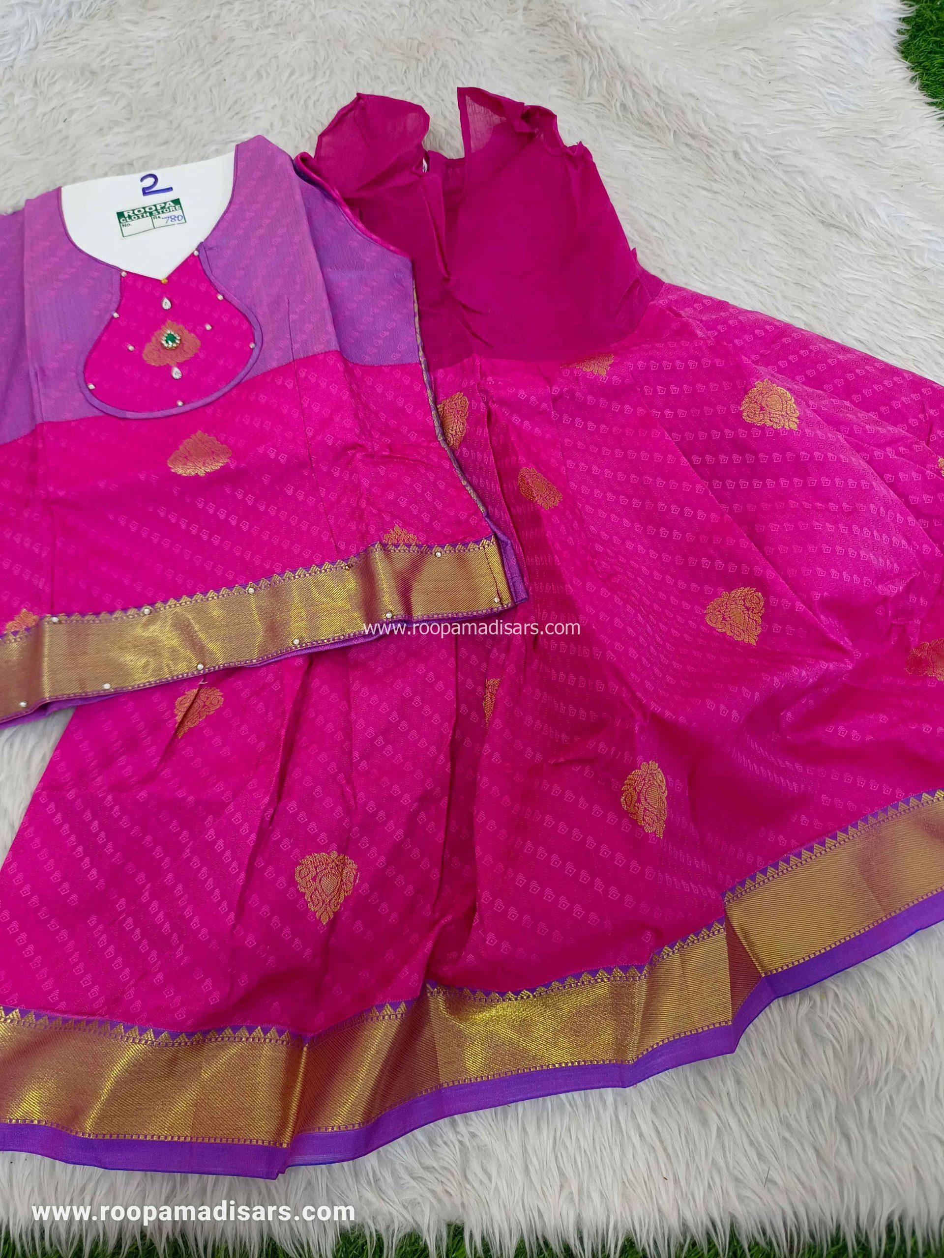 Readymade Pattu Pavadai Baby Girls Pavada Sattai with lining -age 1-3