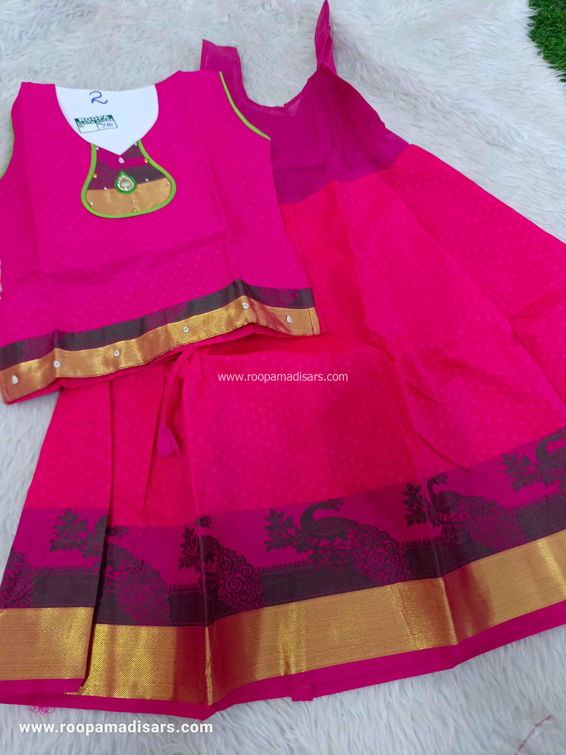 Readymade Pattu Pavadai Baby Girls Pavada Sattai with lining -age 1-3
