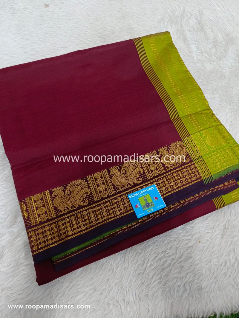 Semi Silk Cotton Madisar -10.5 YARDS SEMI SILK COTTON MADISAR KORVAI BORDER WITHOUT BLOUSE PIECE