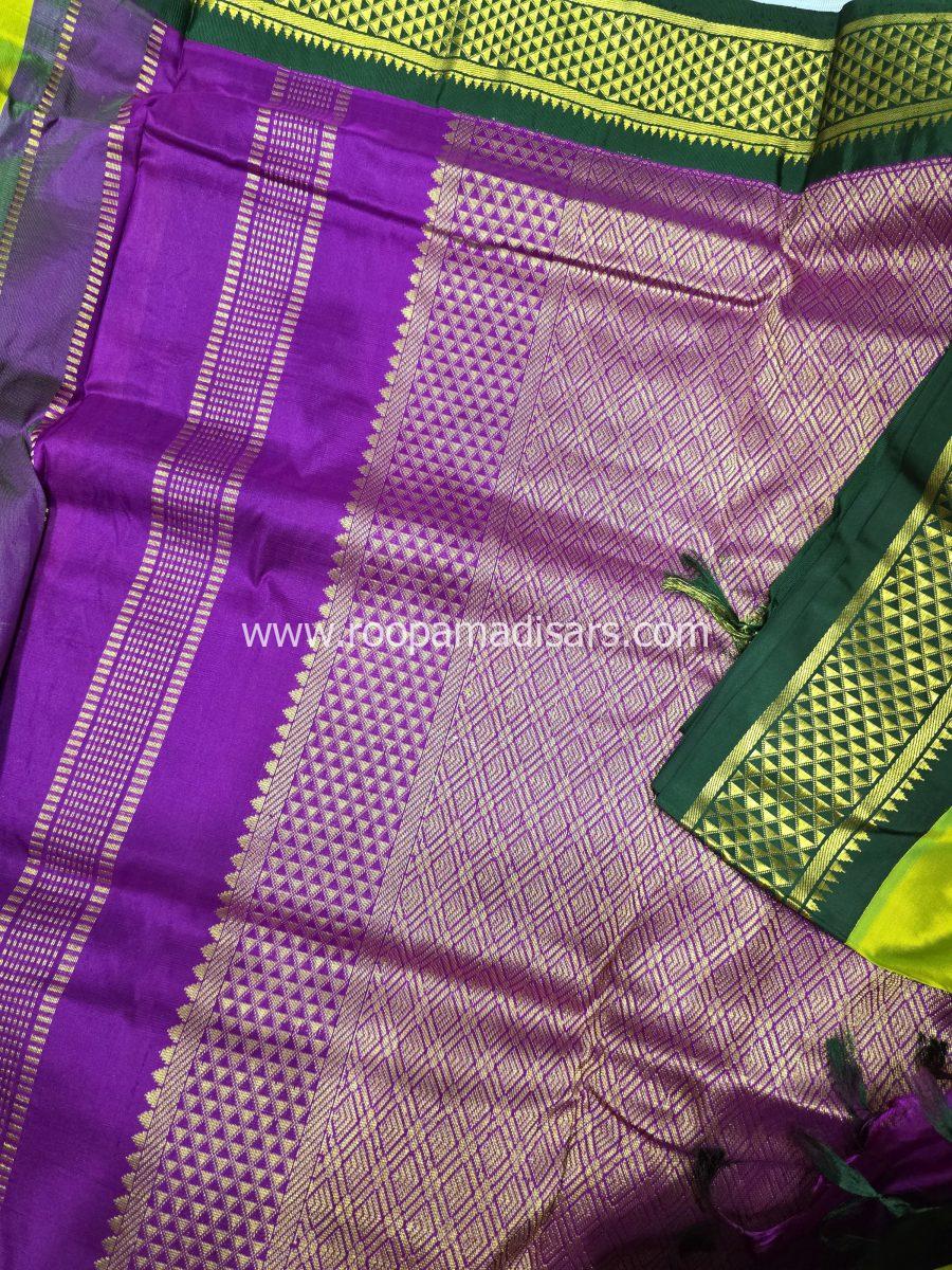 Pure Silk Madisar with 2 pallu & Ganga Jamuna Border(with silk mark)-10YARDS PURE SILK PATTU MADISAR KORVAI BORDER WITHOUT BLOUSE PIECE - Image 3