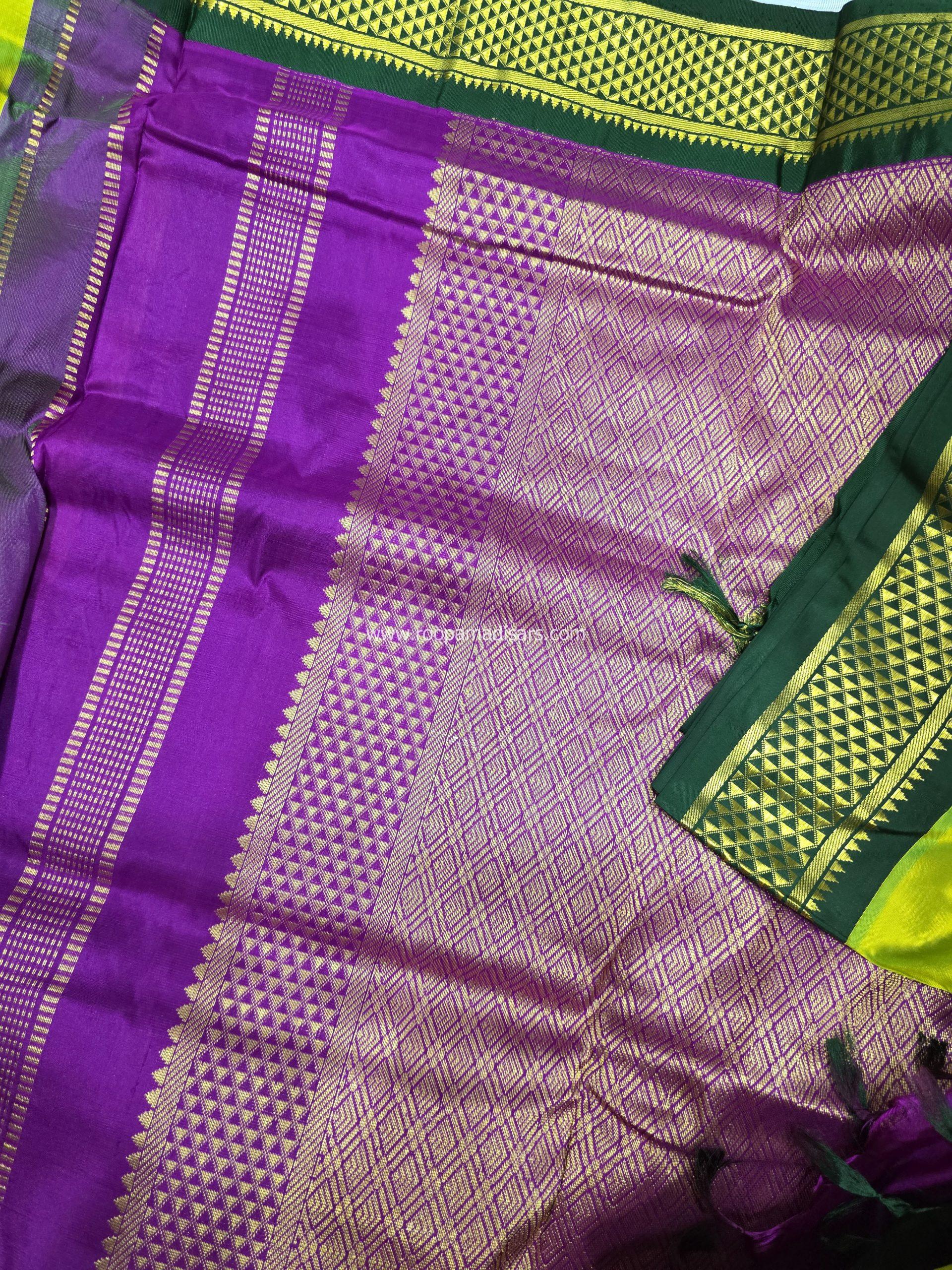 Pure Silk Madisar with 2 pallu & Ganga Jamuna Border(with silk mark)-10YARDS PURE SILK PATTU MADISAR KORVAI BORDER WITHOUT BLOUSE PIECE - Image 3