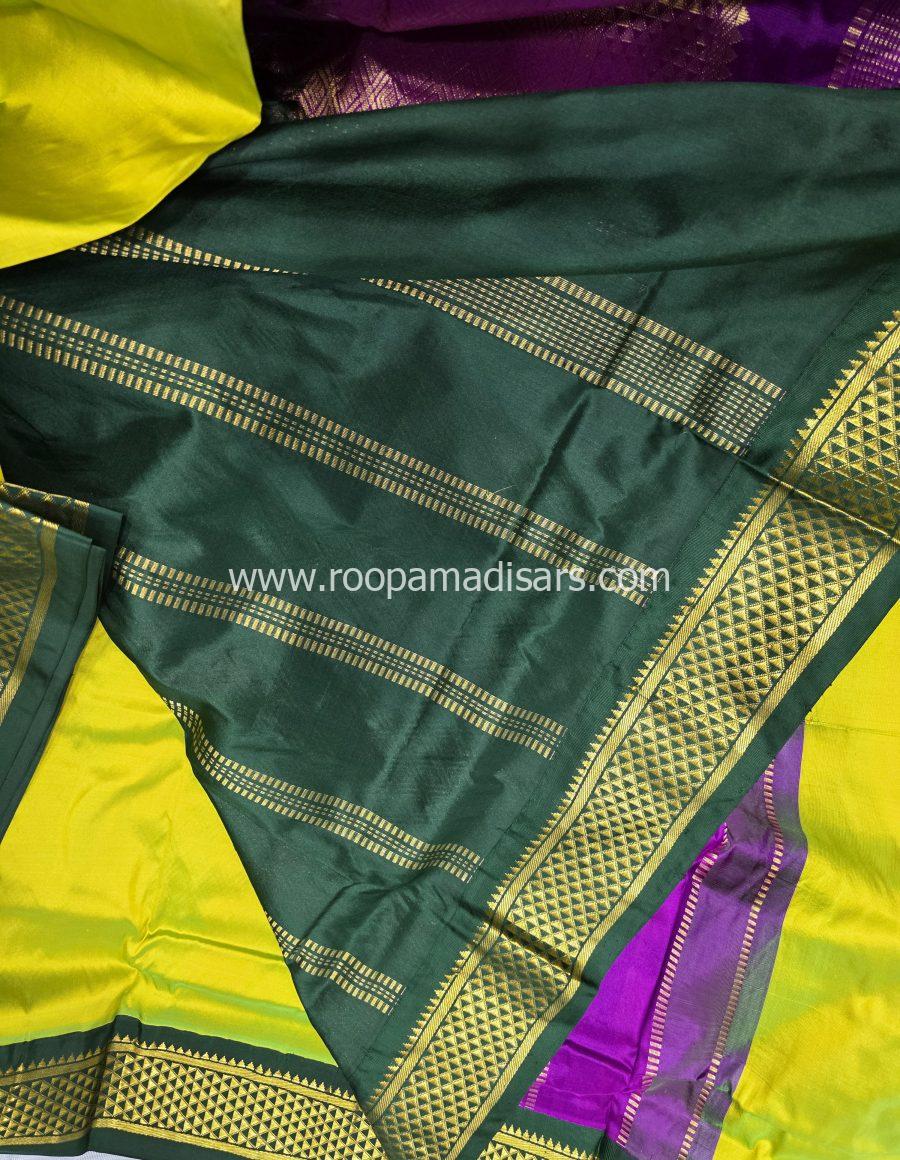 Pure Silk Madisar with 2 pallu & Ganga Jamuna Border(with silk mark)-10YARDS PURE SILK PATTU MADISAR KORVAI BORDER WITHOUT BLOUSE PIECE - Image 4