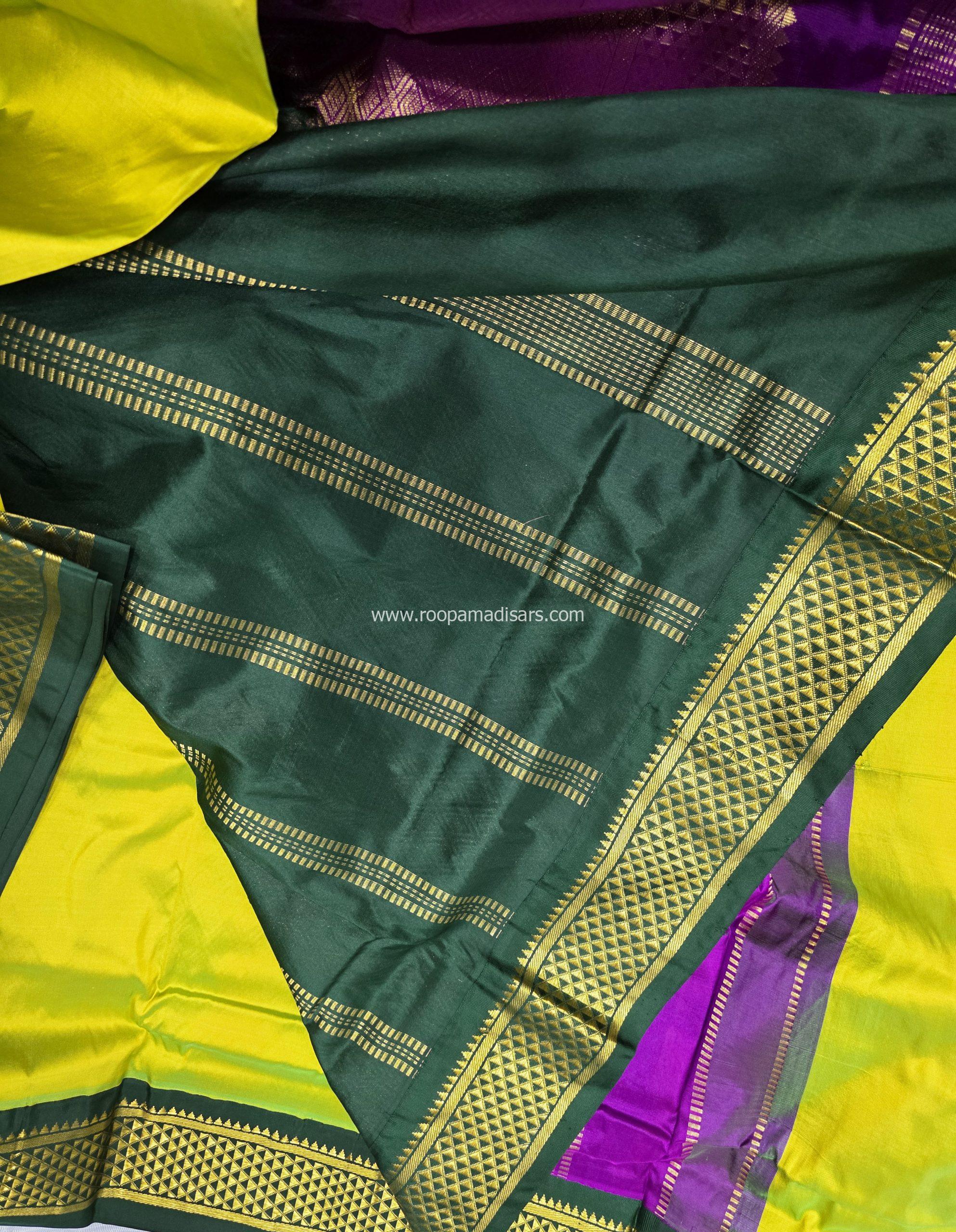 Pure Silk Madisar with 2 pallu & Ganga Jamuna Border(with silk mark)-10YARDS PURE SILK PATTU MADISAR KORVAI BORDER WITHOUT BLOUSE PIECE - Image 4