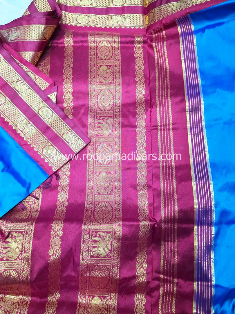 Pure Silk Madisar(with silk mark)-10YARDS PURE SILK PATTU MADISAR KORVAI BORDER WITHOUT BLOUSE PIECE - Image 3
