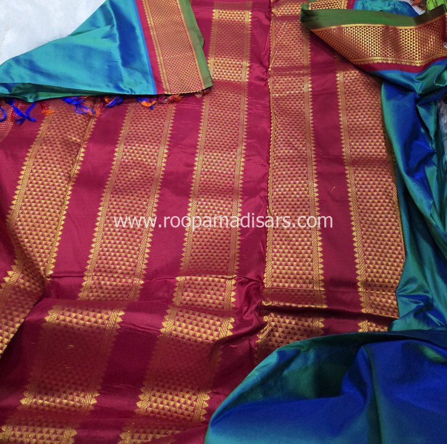 Pure Silk Madisar(with silk mark)-10YARDS PURE SILK PATTU MADISAR KORVAI BORDER WITHOUT BLOUSE PIECE - Image 3