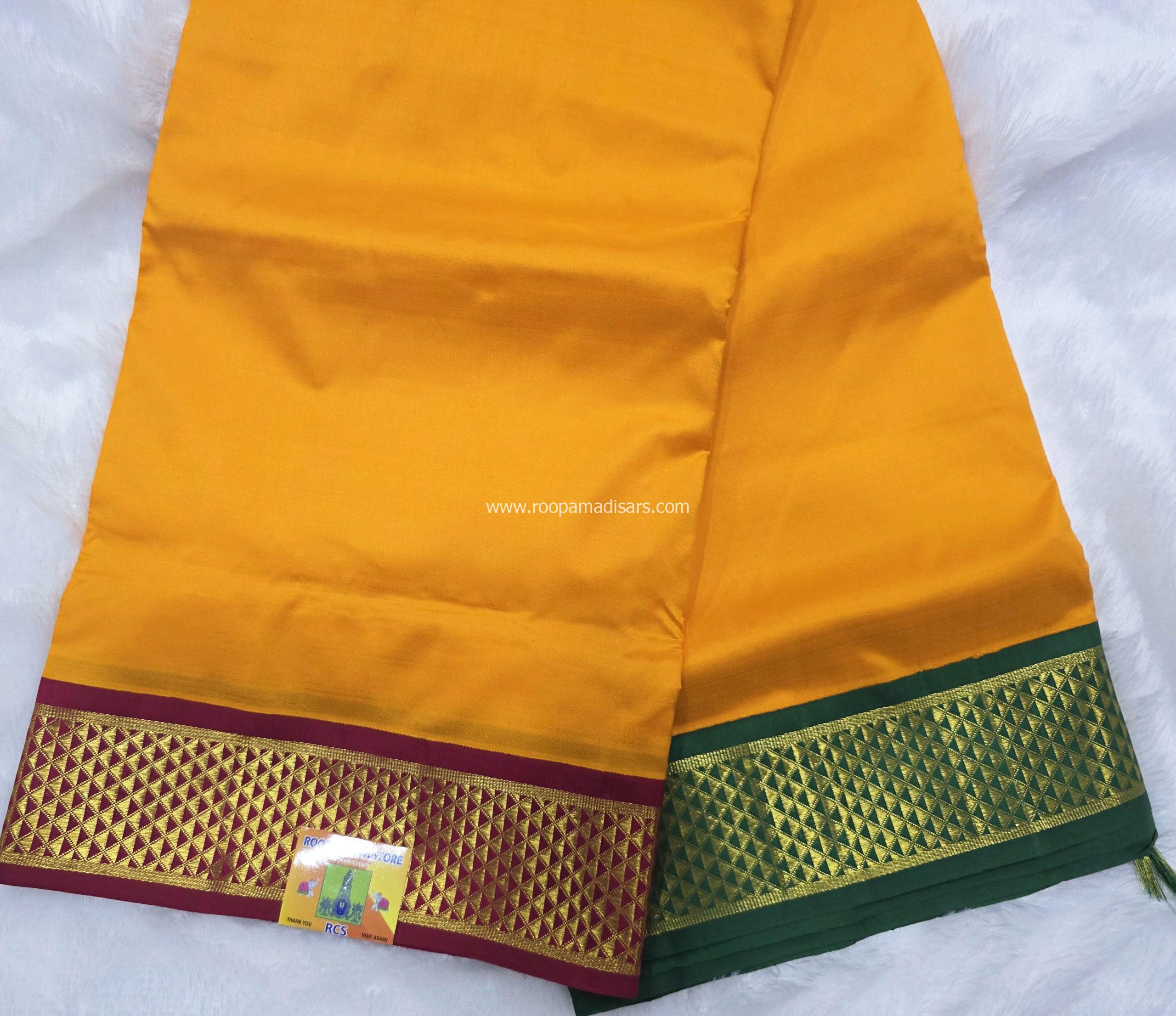 Pure Silk Madisar(with silk mark)-2PALLU 10YARDS PURE SILK PATTU MADISAR KORVAI BORDER WITHOUT BLOUSE PIECE