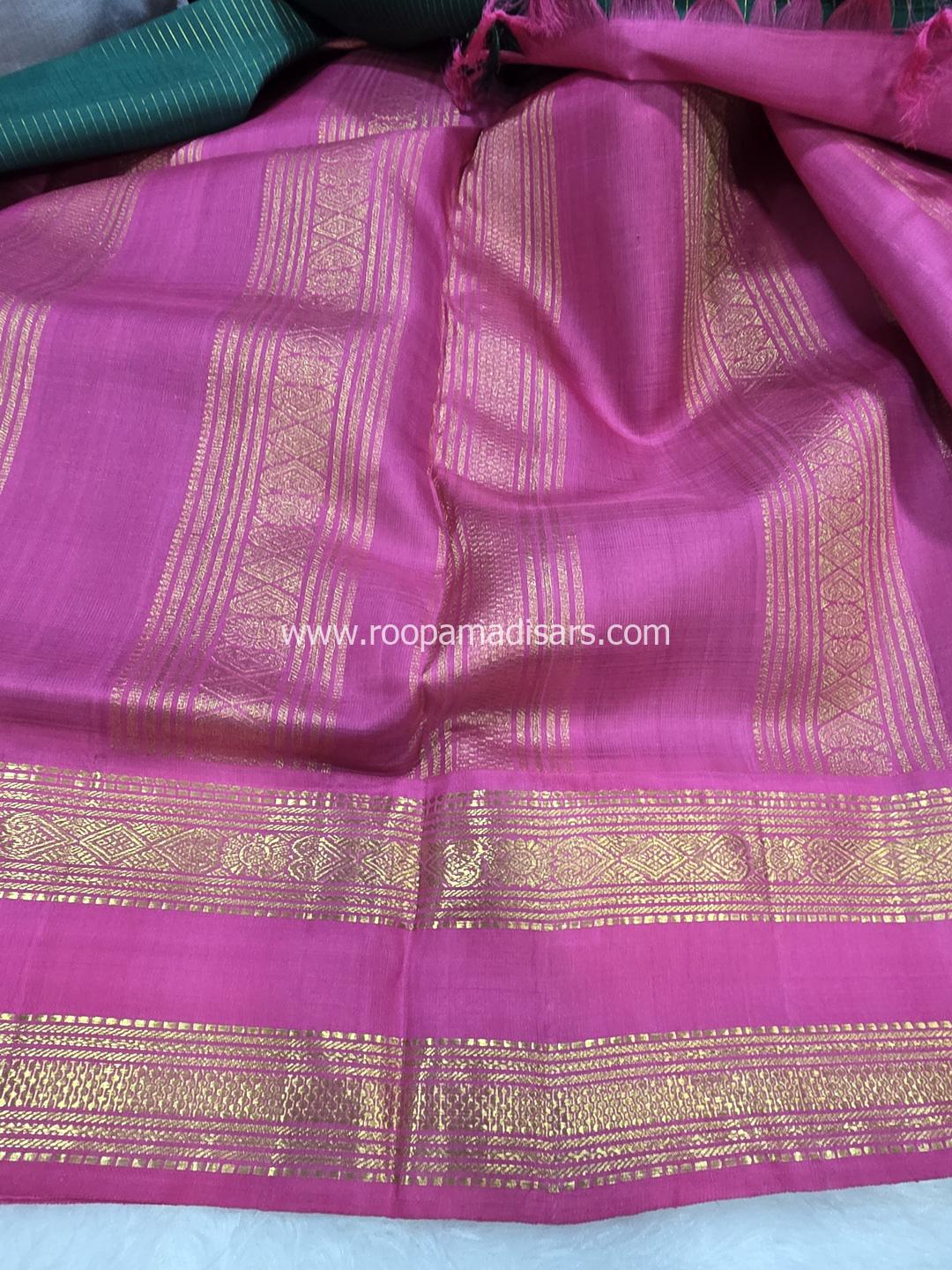 Pure Silk Madisar(with silk mark)-10YARDS PURE SILK PATTU VAIRAOOSI MADISAR KORVAI BORDER WITHOUT BLOUSE PIECE - Image 5