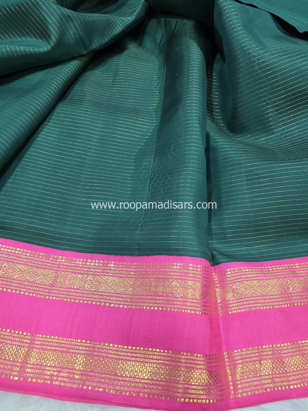Pure Silk Madisar(with silk mark)-10YARDS PURE SILK PATTU VAIRAOOSI MADISAR KORVAI BORDER WITHOUT BLOUSE PIECE - Image 3