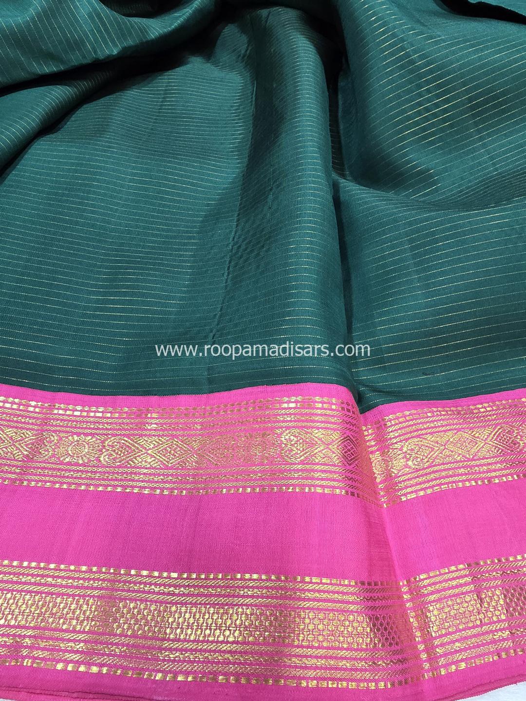 Pure Silk Madisar(with silk mark)-10YARDS PURE SILK PATTU VAIRAOOSI MADISAR KORVAI BORDER WITHOUT BLOUSE PIECE - Image 4